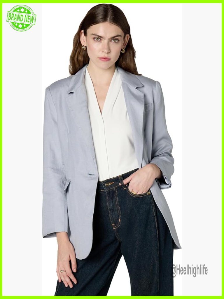 Oversized Linen Blazer, Notch Collar, Long Sleeve, Small, Dry Clean Only